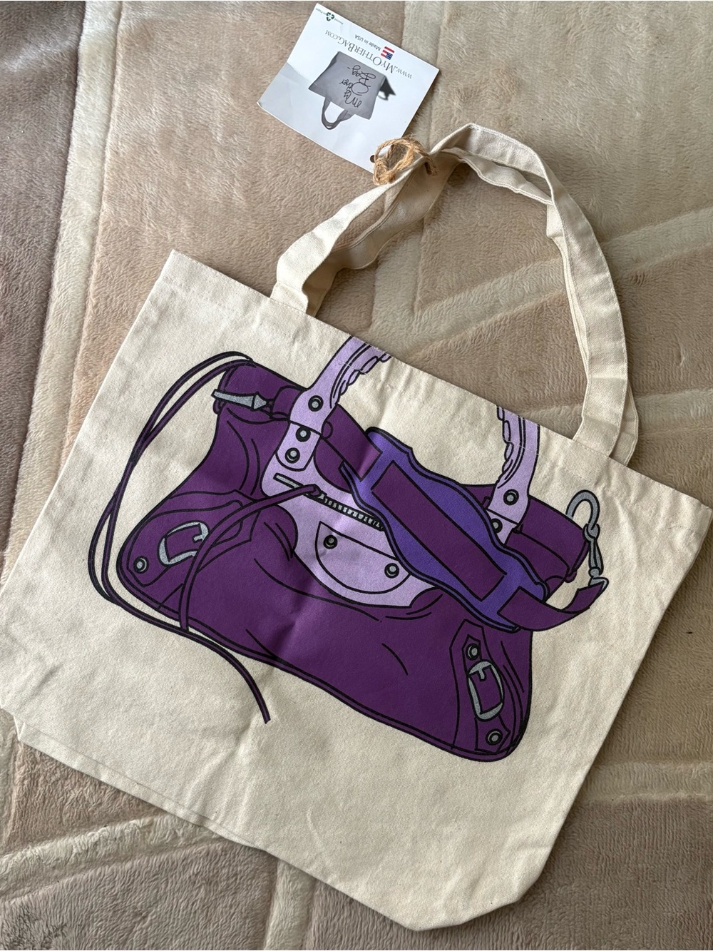 Brand New with tag My Other Bag Canvas Tote Bag with Purple Handbag Print